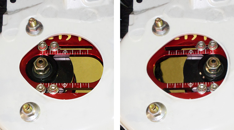 調整式ピロアッパーマウントによるキャンバー角調整